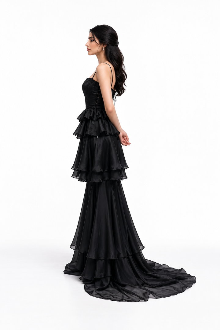 Tiered Ruffle Satin Evening - Nocturne