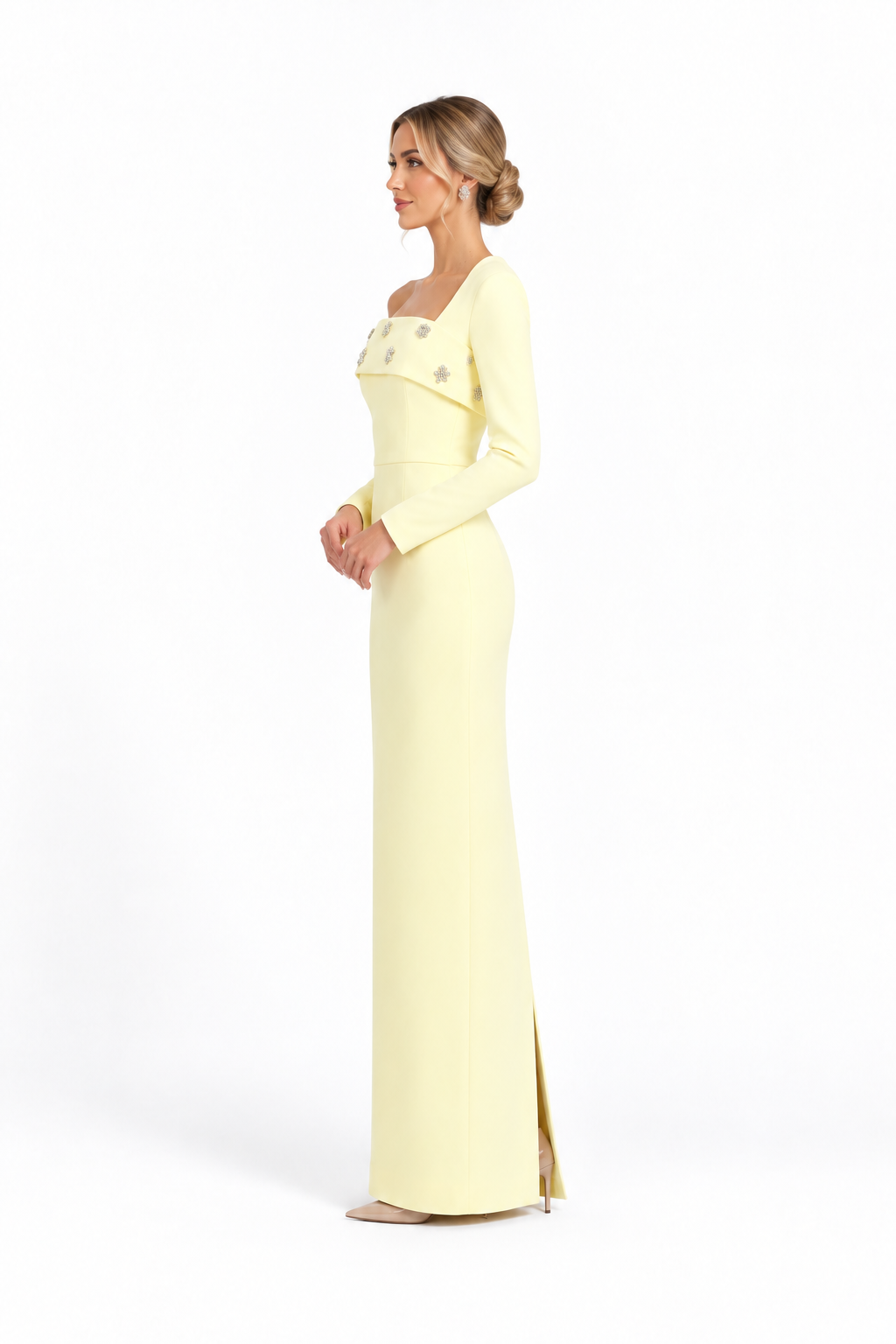 Embellished Asymmetric Gown - Elara
