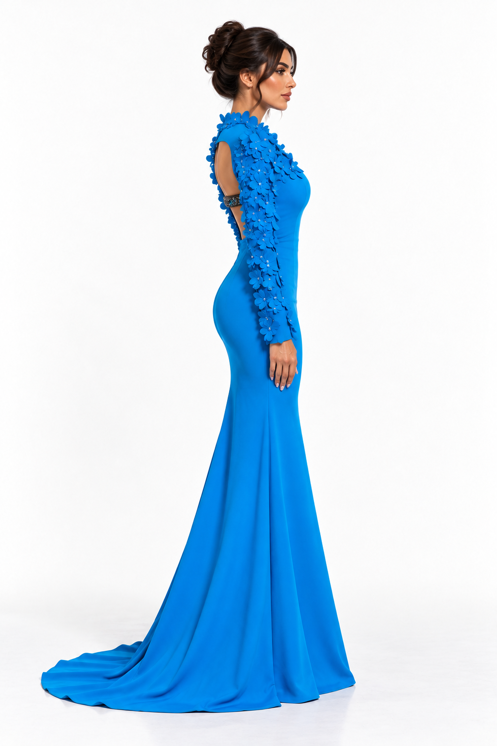 Royal Blue 3D Floral Embellished Mermaid Maxi Dress - Azura