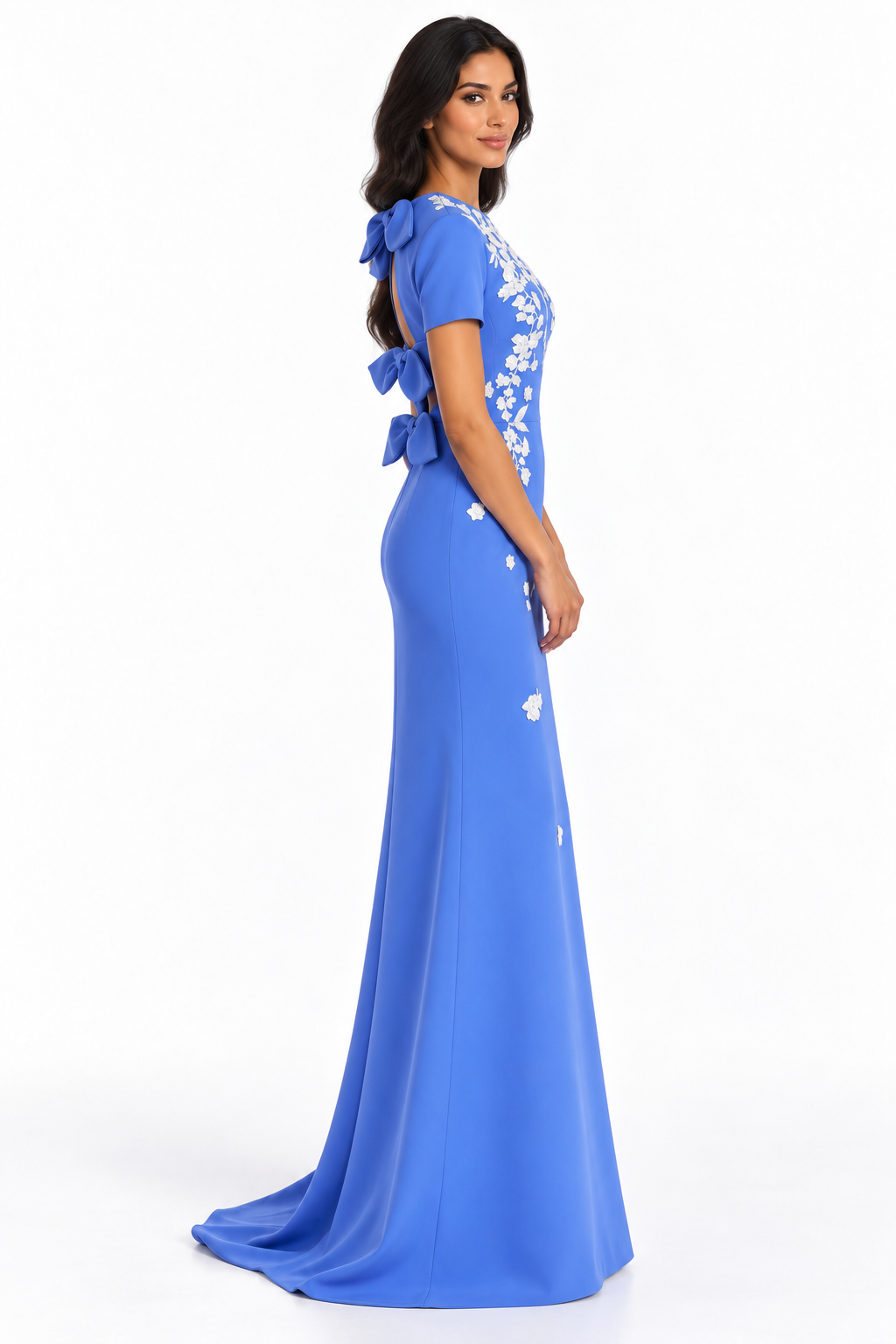 Floral Embellished Short Sleeve Column Maxi Dress – Azurielle