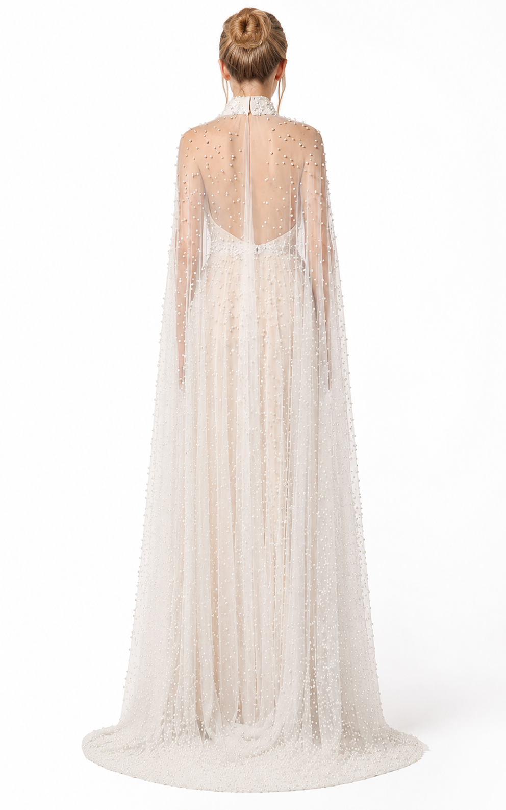Pearl Embellished Cape Gown - Diva