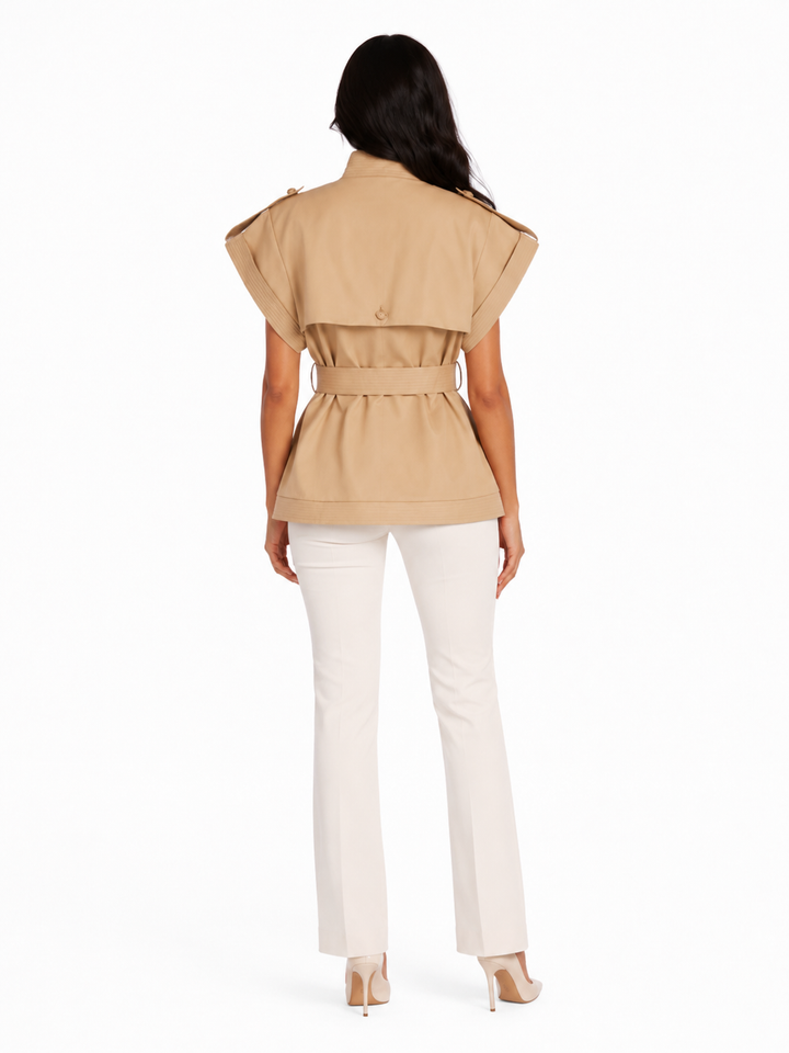 Belted Short Sleeve Trench Jacket - Sand