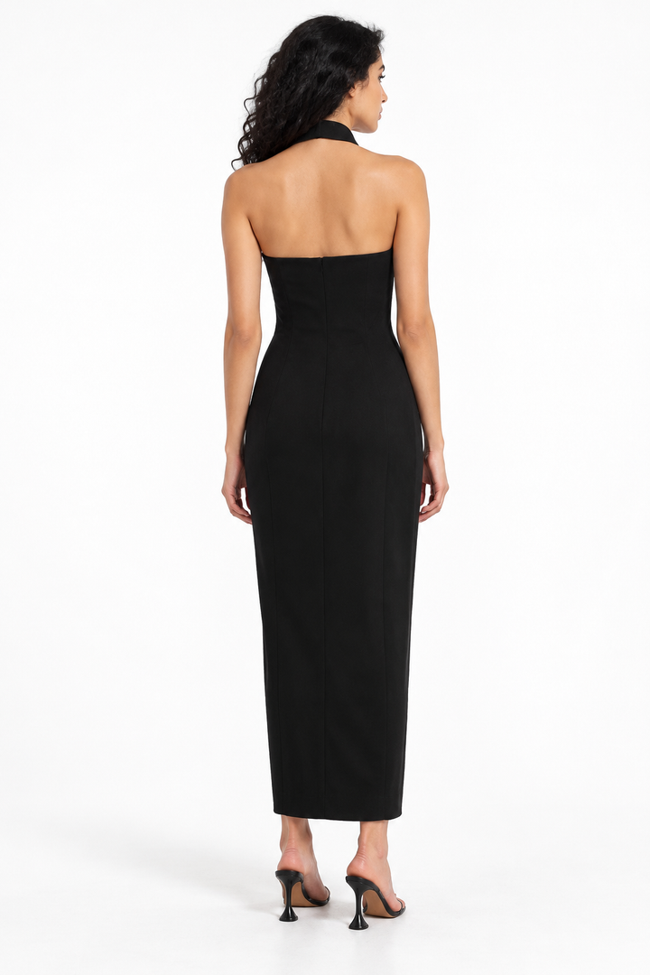 Button-Front Halter Midi Dress - Iconique