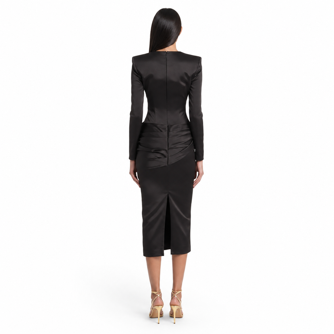Chocolate Satin Waist Midi Dress – AURELIA