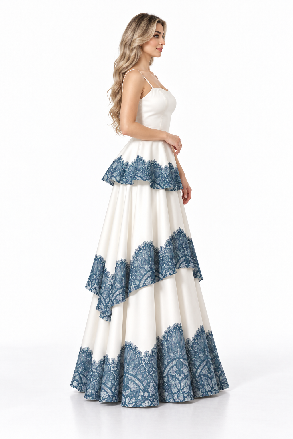 Lace Trim Peplum Maxi Dress - Porcelain