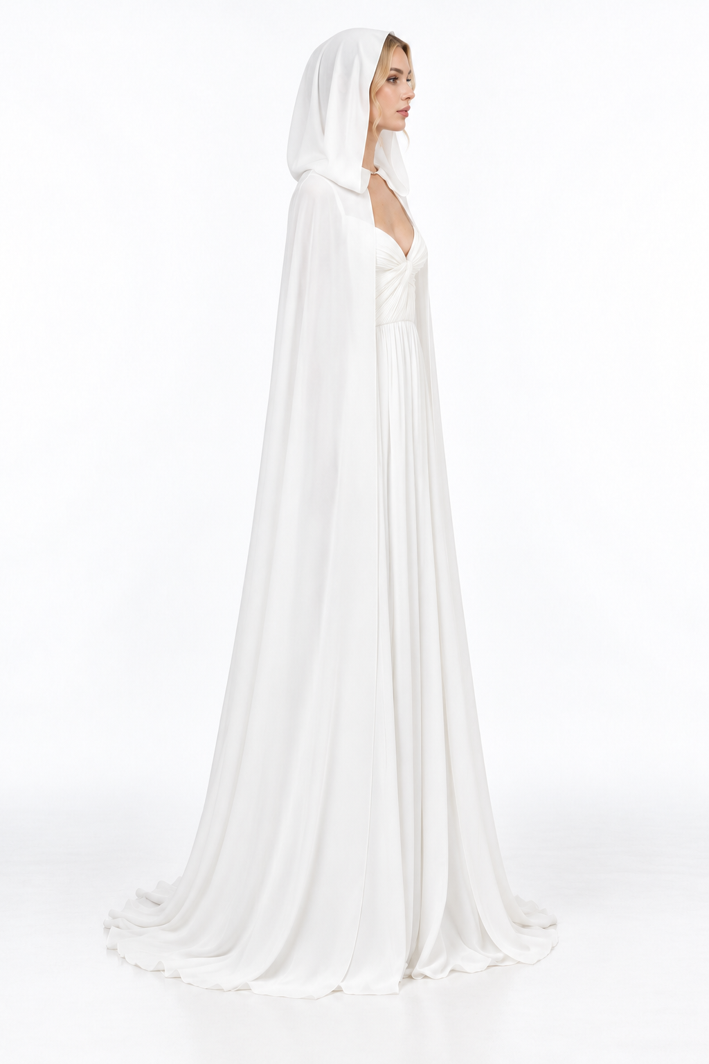 Hooded Cape Ruched Evening Gown - Seraphine