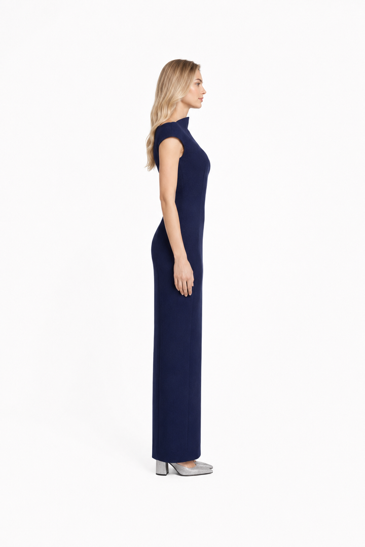 Asymmetric High Neck Column Maxi Dress – NAYELLA