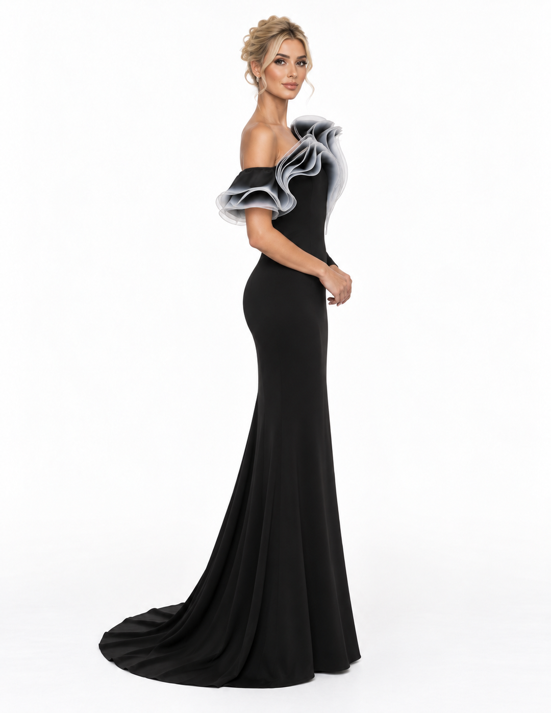 Sculpted Ruffle One Shoulder Maxi Dress – Vespera