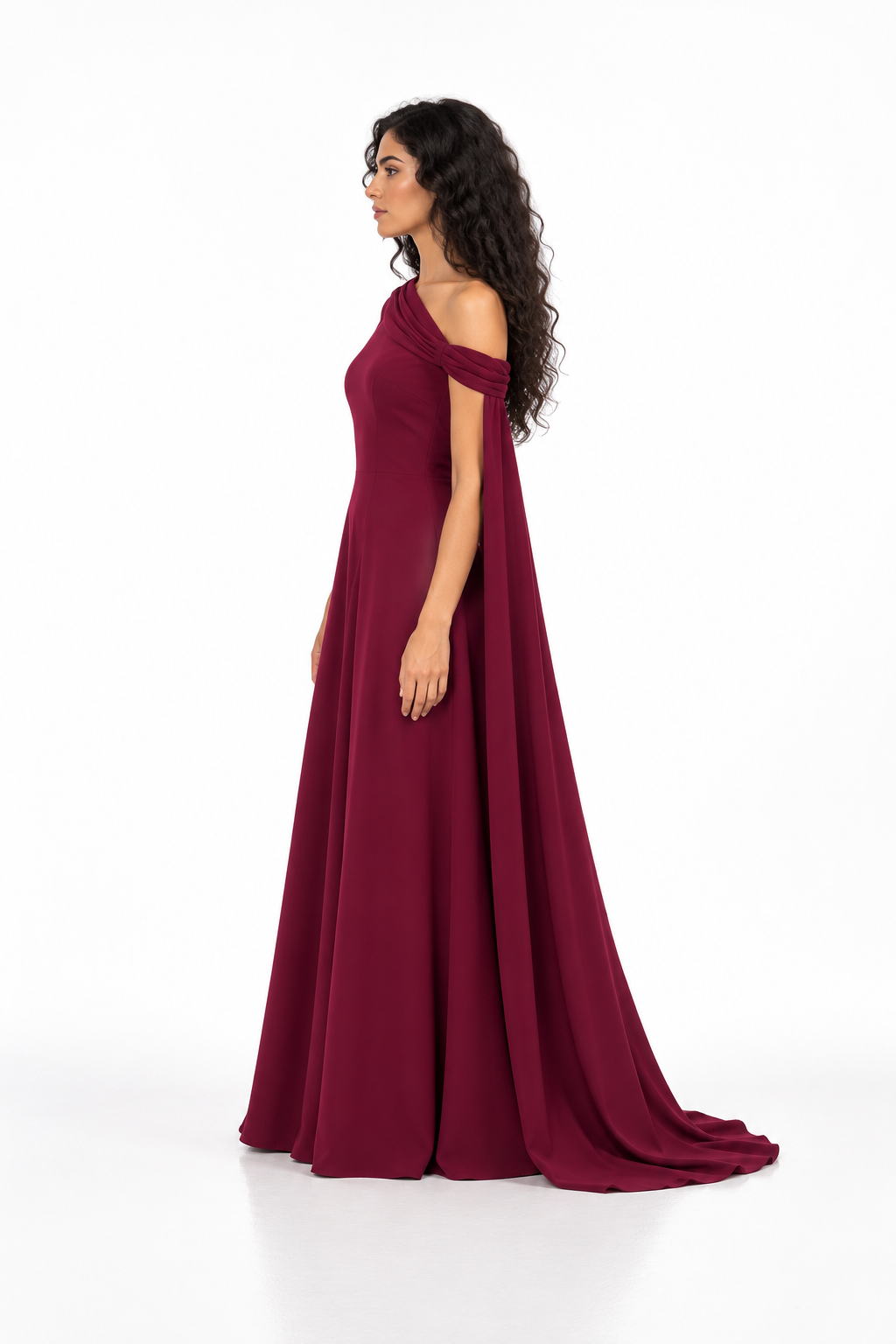 One-Shoulder Cape Evening - Burgundelle