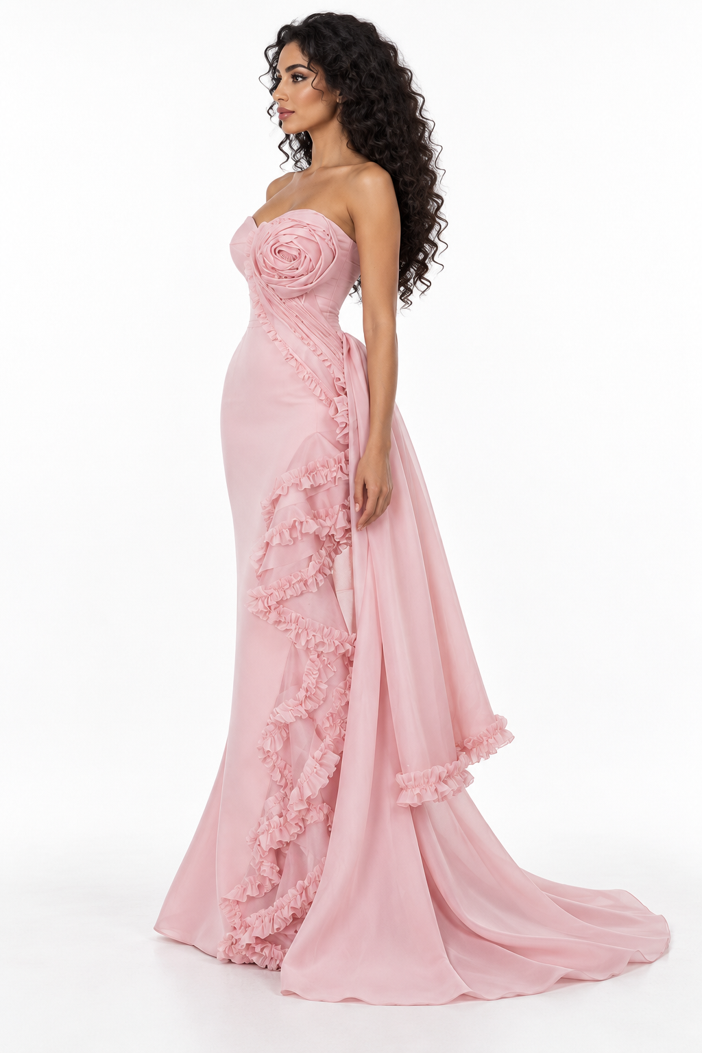 Rosette Strapless Draped Evening - Florencia