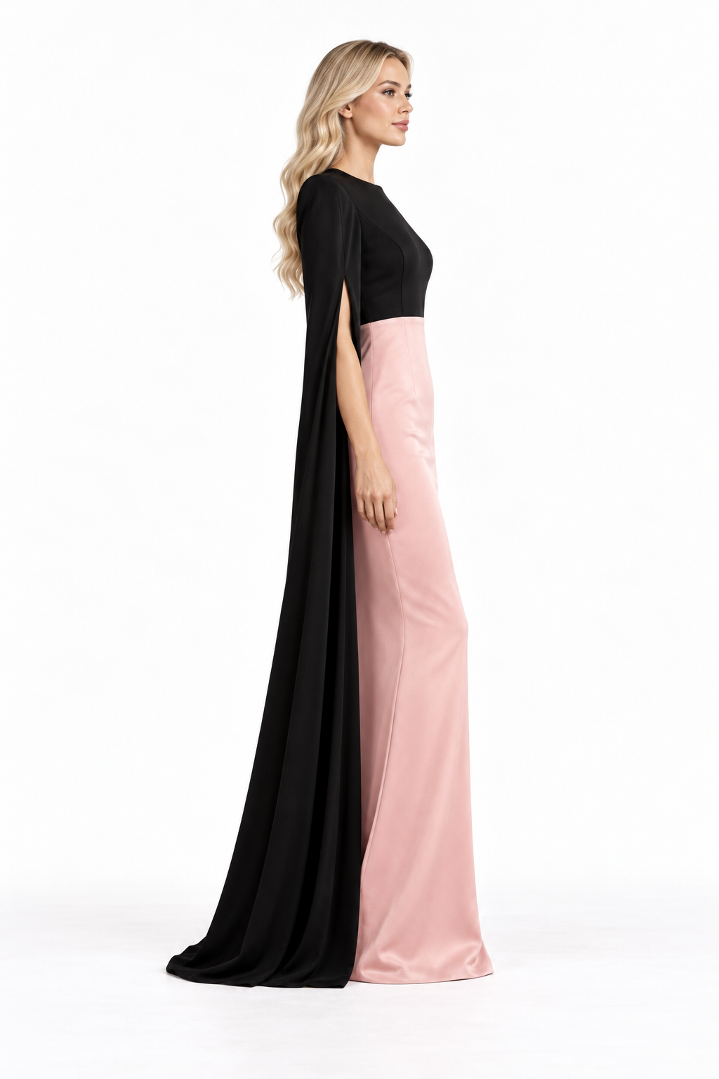 Black & Blush Pink Cape Maxi Dress - Aurelia