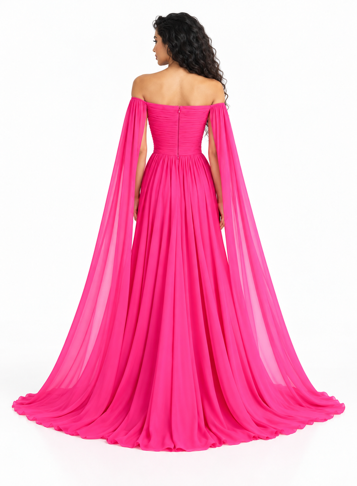 Ruched Sweetheart Cape Evening Gown - Aurelia