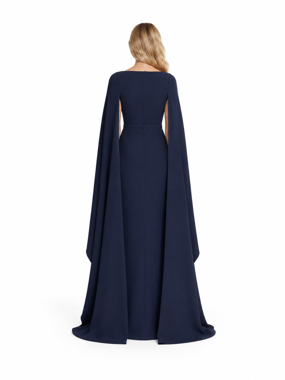 Embellished Scoop Neck Cape Evening Gown - Noctelune