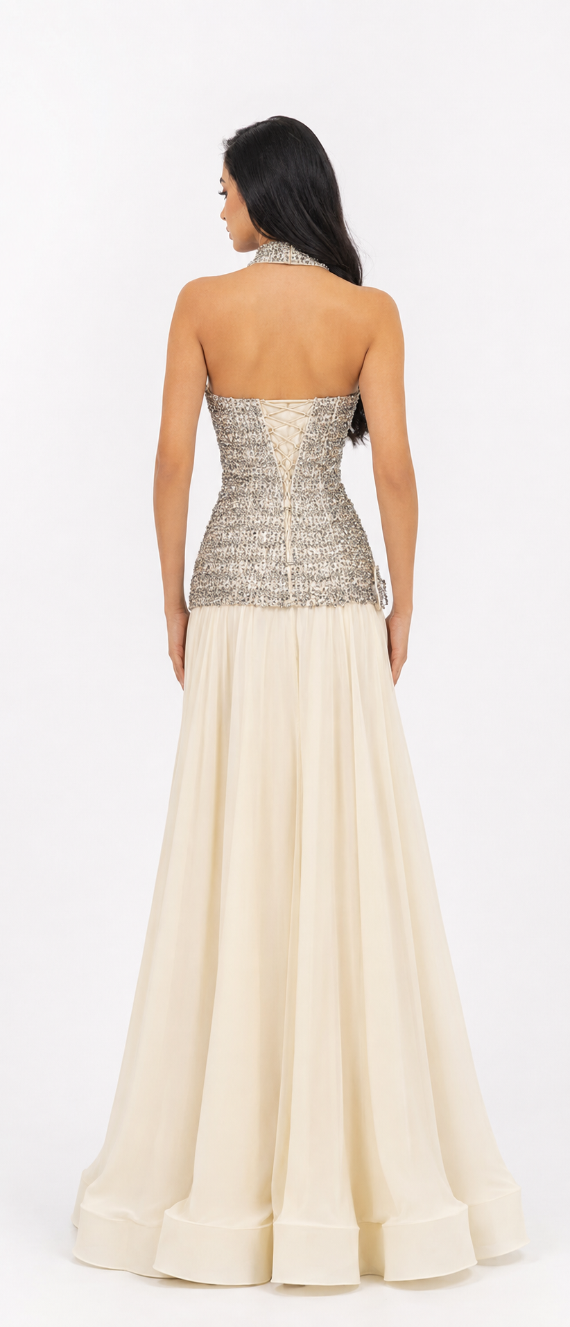 Crystal Bodice Chiffon Gown – IVORIA