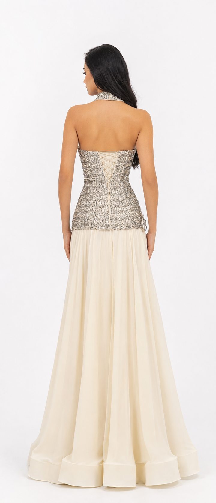 Crystal Bodice Chiffon Gown – IVORIA