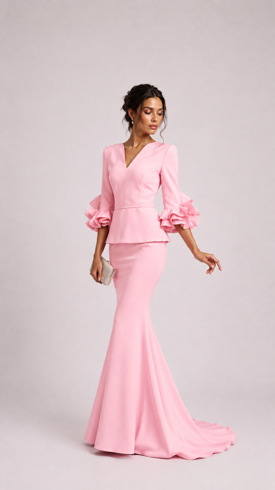 Pink Ruffle Sleeve Peplum Mermaid Dress – ROSABELLE