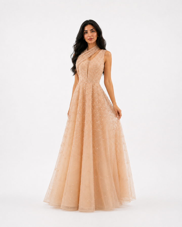 Embellished Halter Tulle Gown – ROSÉ