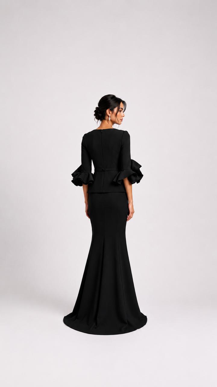 Black Ruffle Sleeve Peplum Mermaid Dress – VELMORA