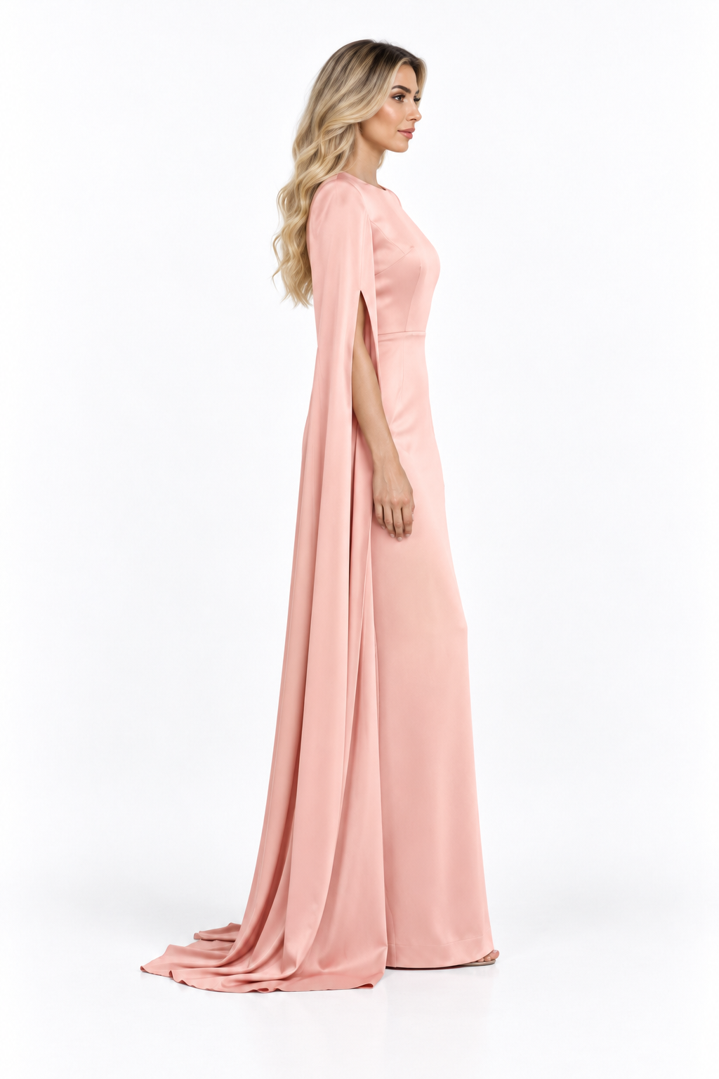 Blush Pink Cape Sleeve Maxi Dress - Celestine