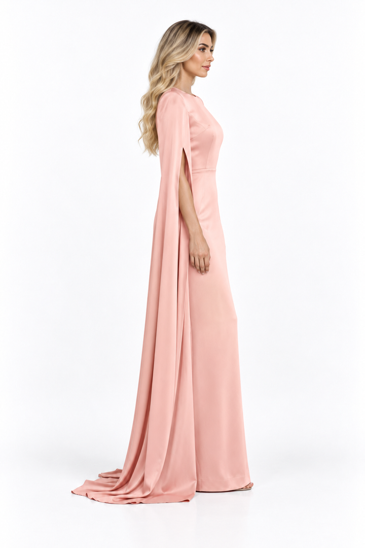 Blush Pink Cape Sleeve Maxi Dress - Celestine