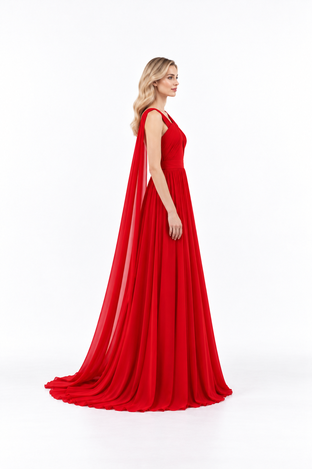 Asymmetric Draped Pleated Evening Gown - Rubienne
