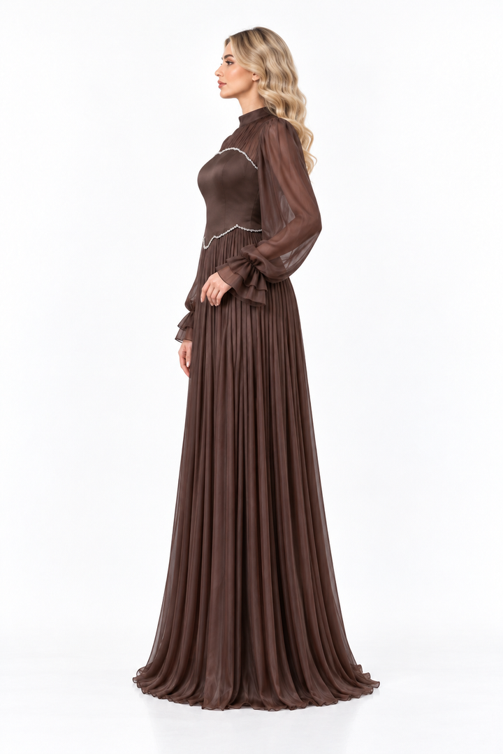 Pleated Satin Corset Gown - Mocha