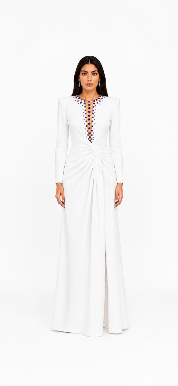Ivory Embellished Twist Maxi Dress – CELESTIA