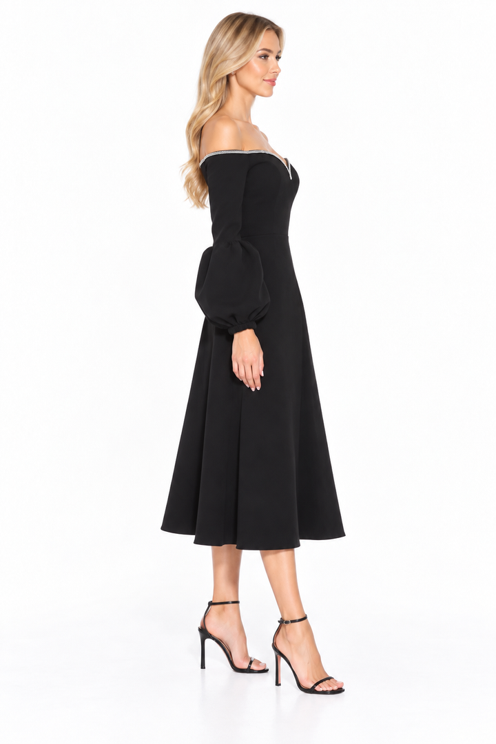 Embellished Off-Shoulder Midi Dress - VIVIENNE