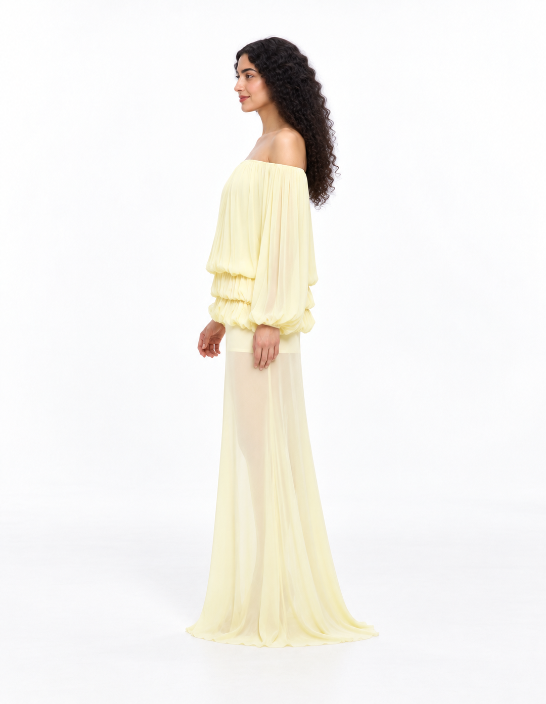 Off-Shoulder Pleated Chiffon Evening Gown - Lunessa