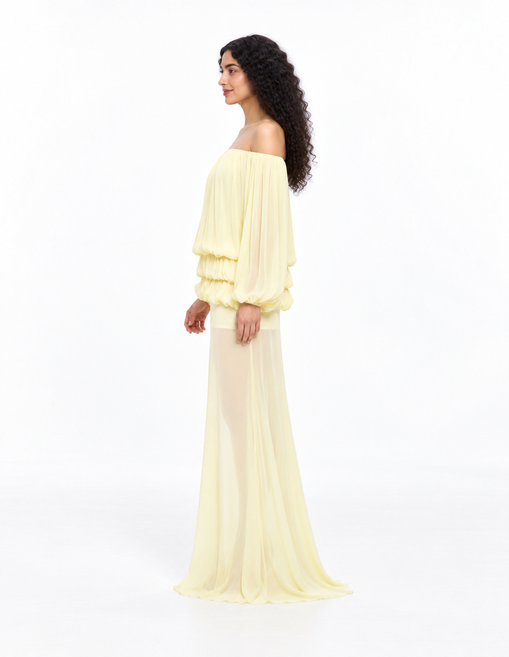 Off-Shoulder Pleated Chiffon Evening Gown - Lunessa