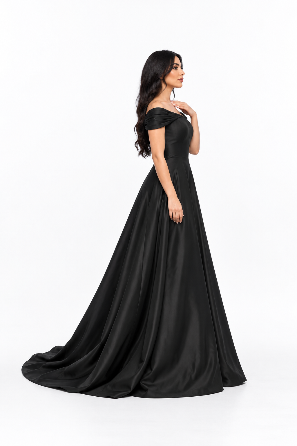 Draped Off-Shoulder Satin Evening - Obsidia