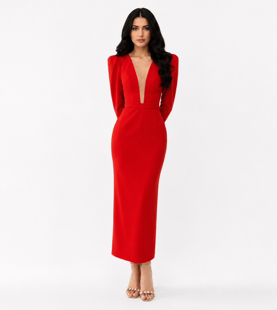 Plunging V-Neck Column Dress – Pear