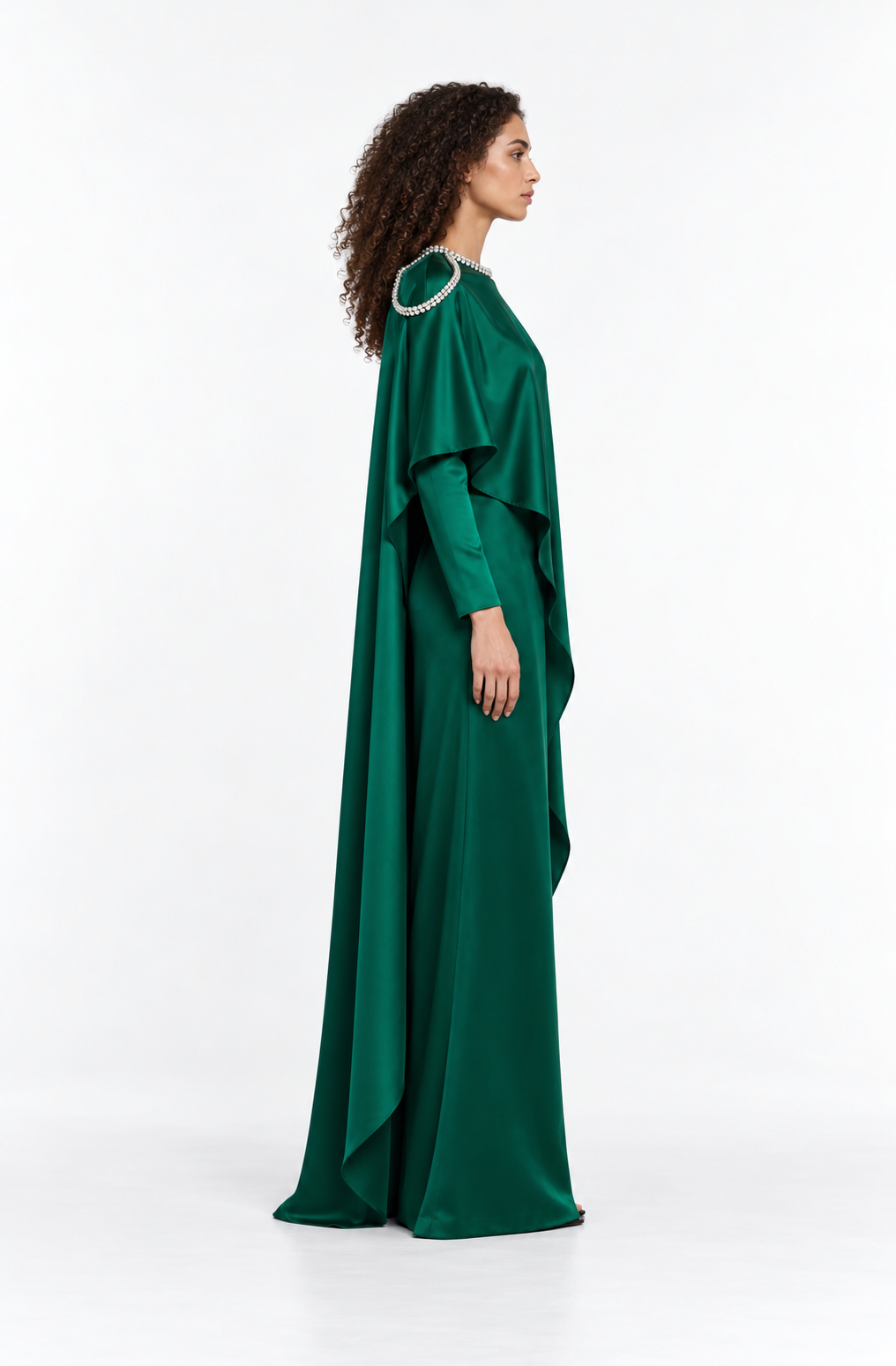 Crystal Trim Draped Cape Evening Gown - Esmerelle