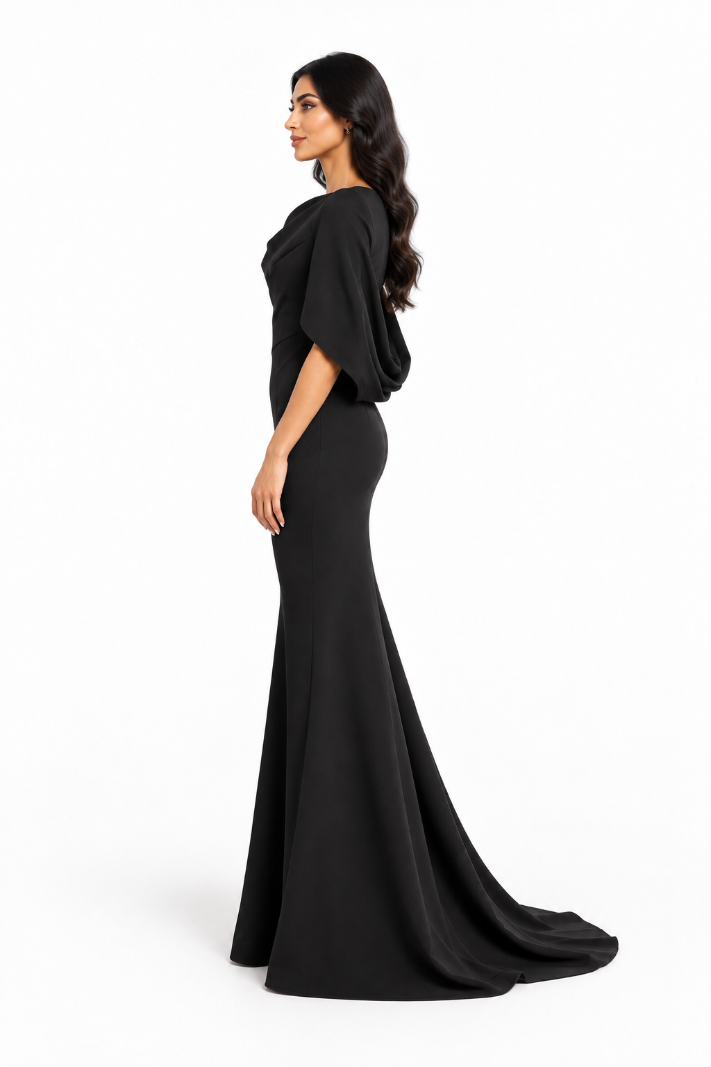 Black Cape Sleeve Draped Maxi Dress - Alessandra