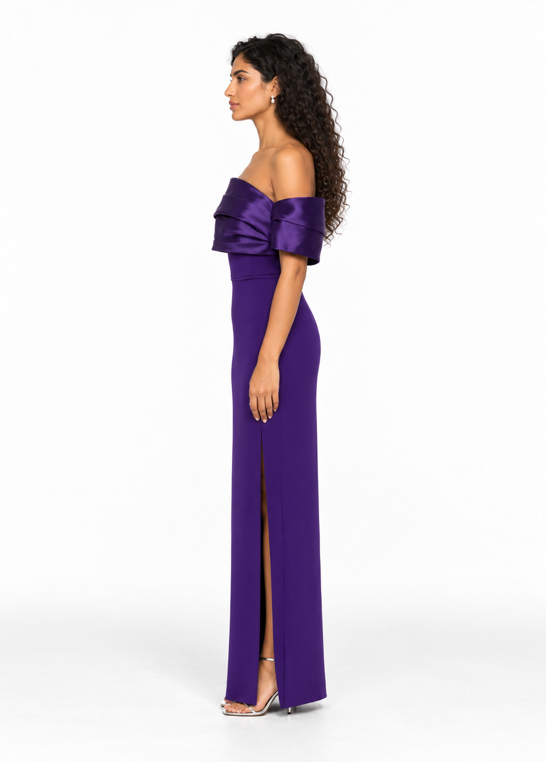Draped Off-Shoulder Satin Evening Gown - Violettaire