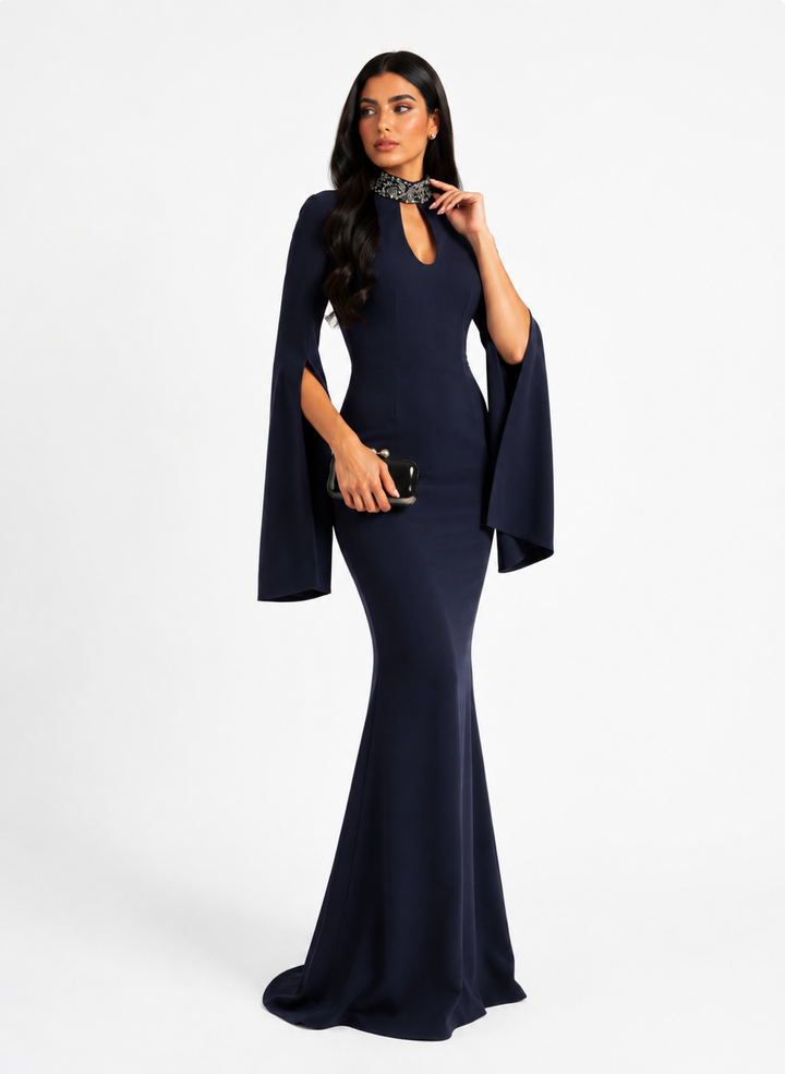 Embellished Cape Sleeve Mermaid Maxi Dress – NOCTARA
