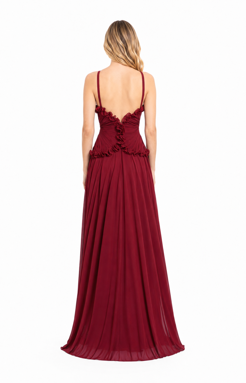 Ruffle Ruched Halter Maxi Dress – RUBESSA