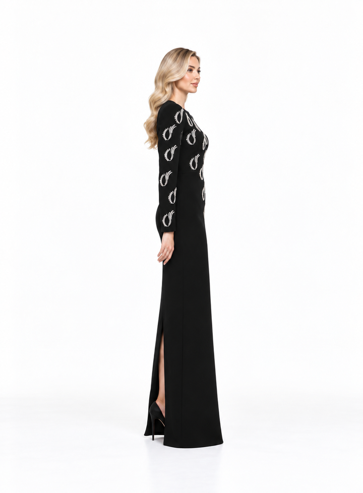 Embellished Paisley Long Sleeve Maxi Dress – Noirelle