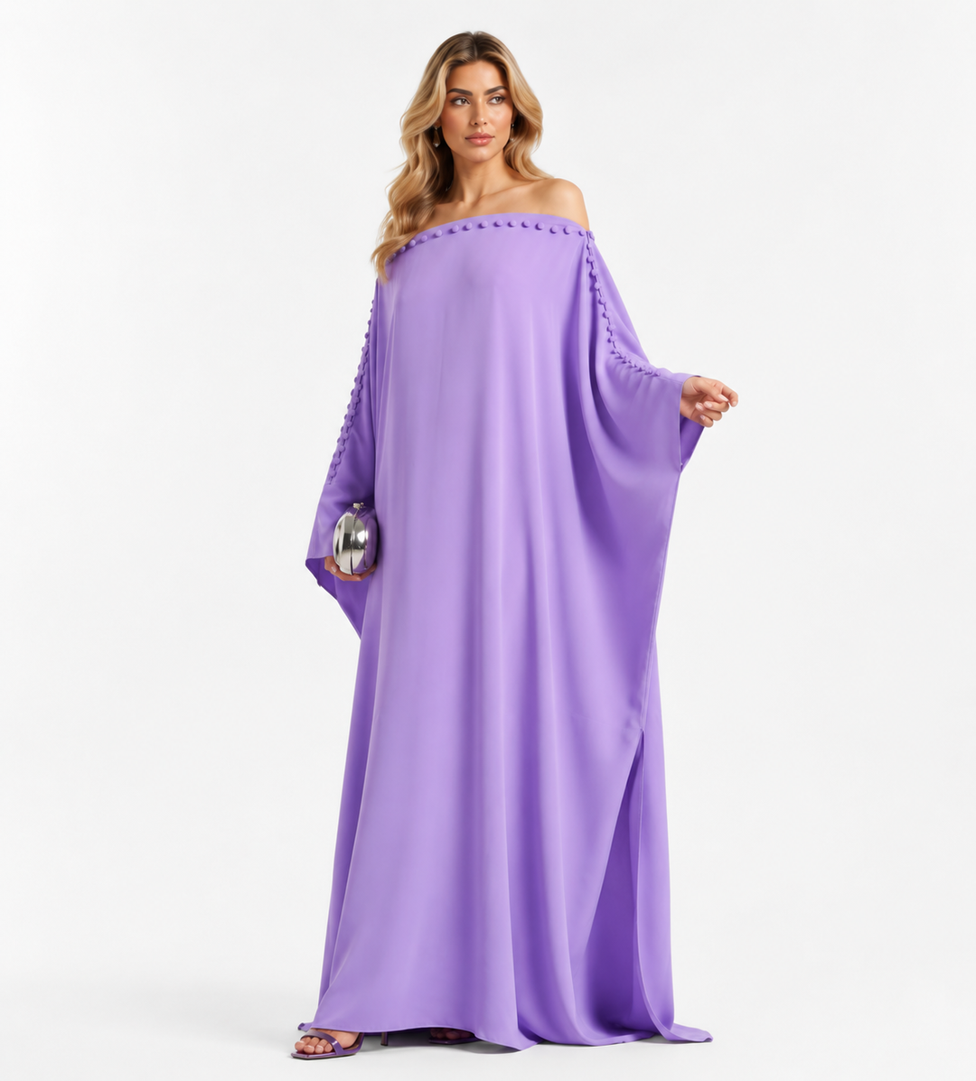 Off-Shoulder Cape Gown - Lavender