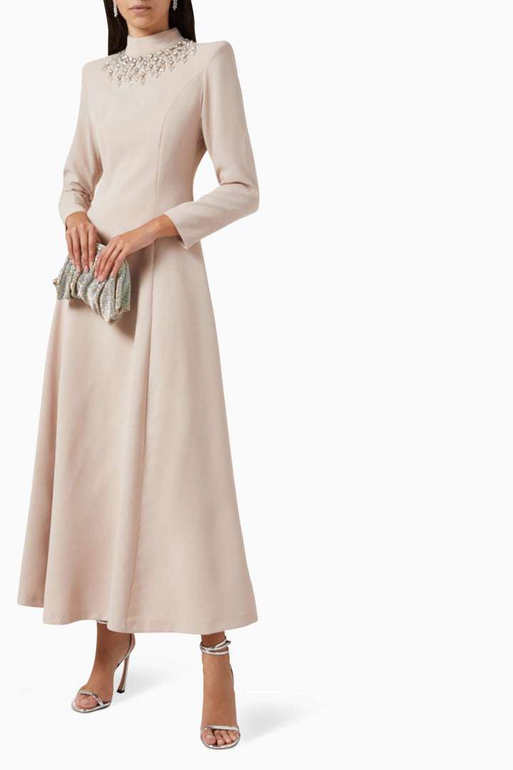 embellished high-neck A-line gown – CELESTE