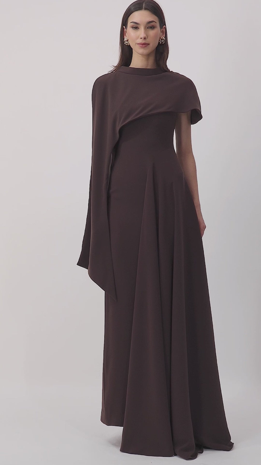 asymmetric draped gown with sculpted shoulder cape – NOIR