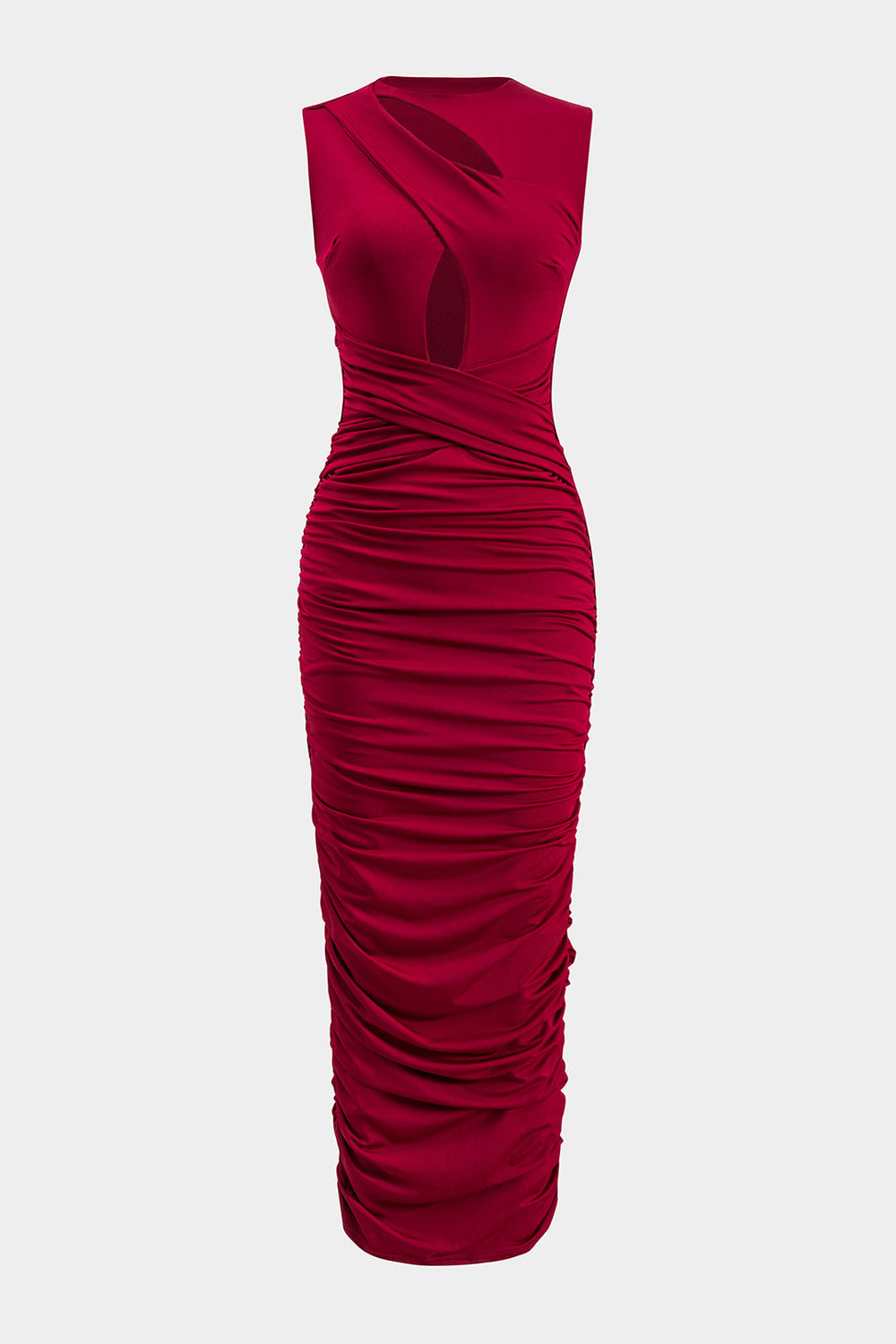 Cut Out Sleeveless Ruched Maxi Dress