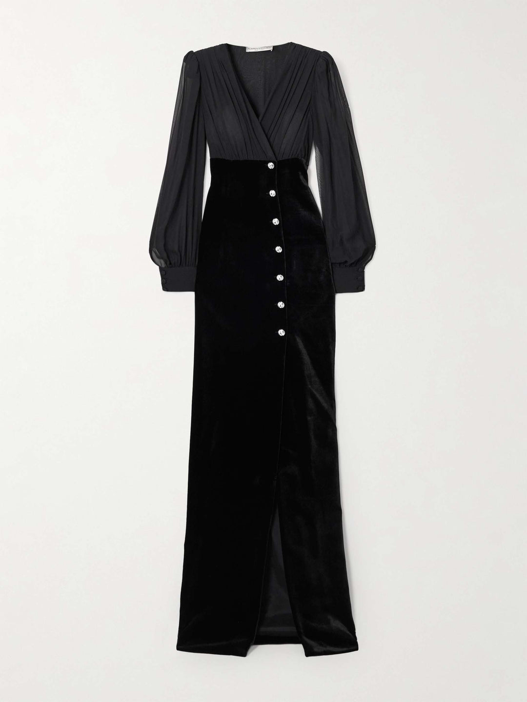 velvet gown with chiffon sleeves and crystal buttons – NOIRE
