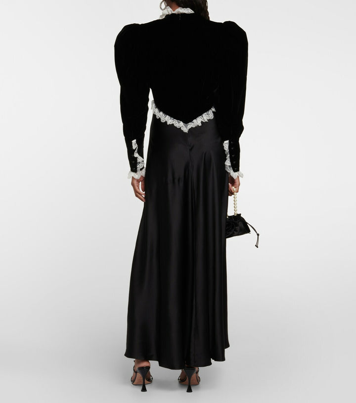 velvet and satin contrast gown with lace trim – NOIR
