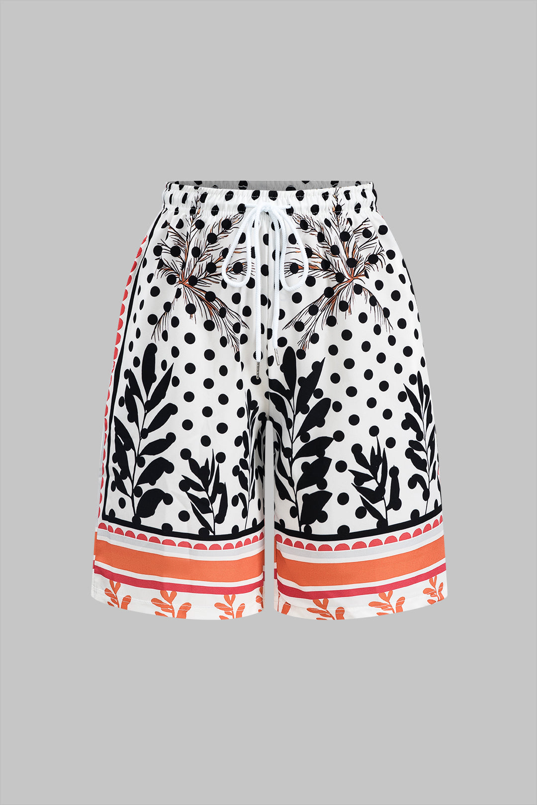 Polka Dots Print Button Short Sleeve Shirt And Ruched Tie Front Shorts Set