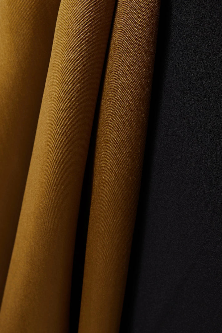 halter-neck satin gown with draped overlay – SCARLET