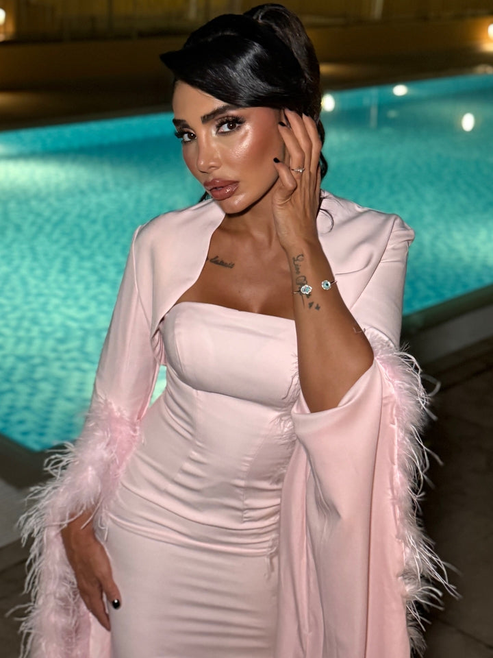 Strapless column dress with capelet and long floor sleeves  - LURES