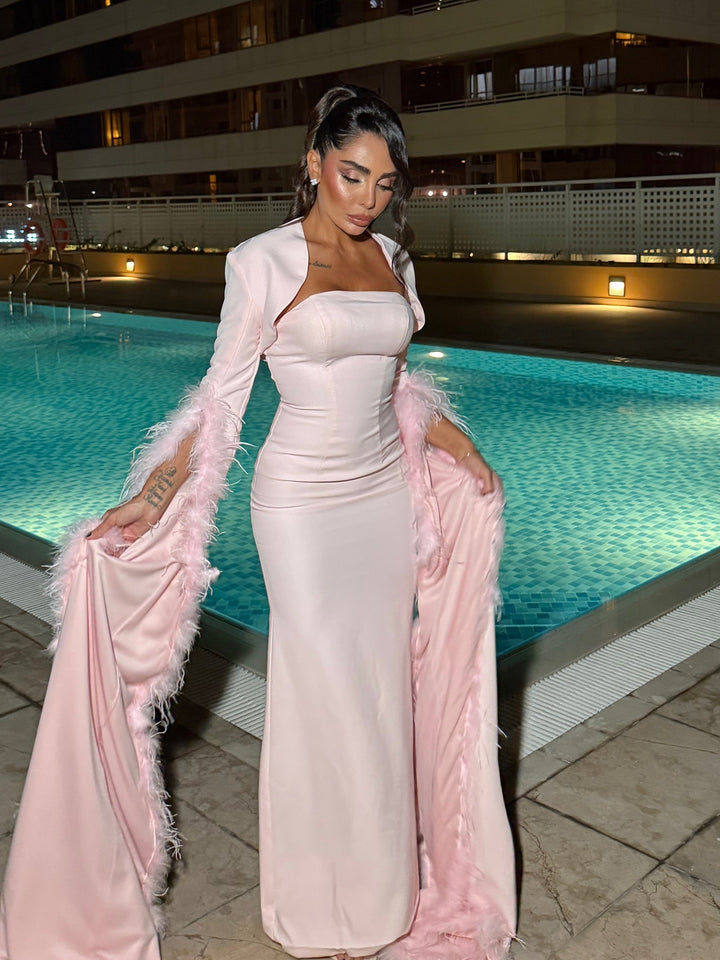 Strapless column dress with capelet and long floor sleeves  - LURES