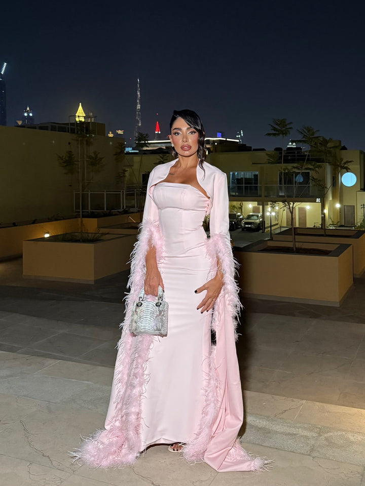 Strapless column dress with capelet and long floor sleeves  - LURES