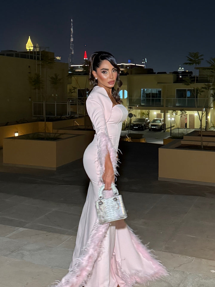 Strapless column dress with capelet and long floor sleeves  - LURES